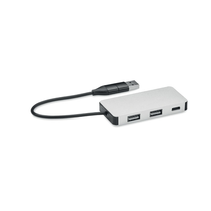 Hub USB 3 ports personnalisable et câble 20cm HUB-C Argent