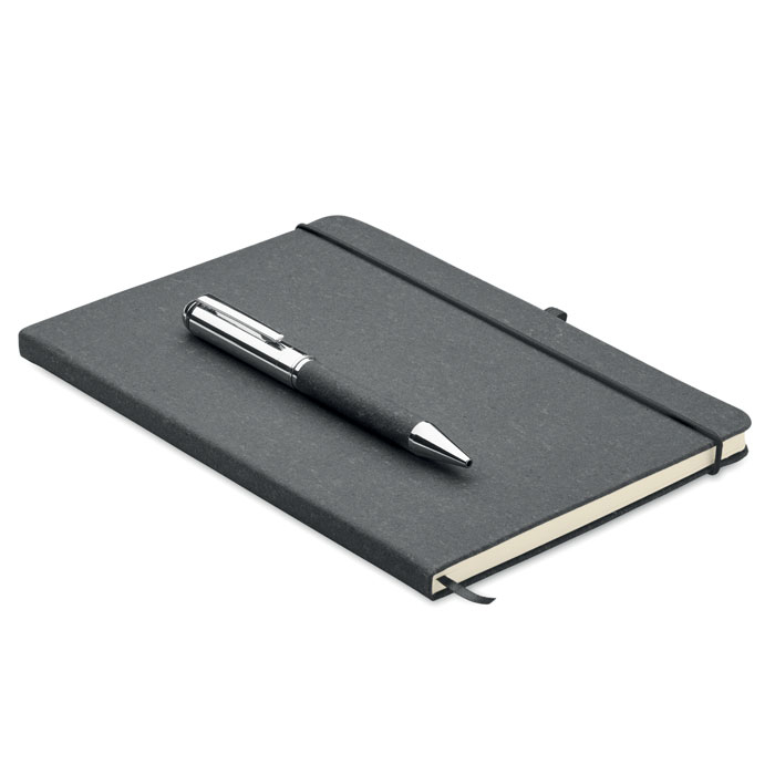 Coffret personnalisé carnet cuir recyclé et stylo ELEGANOTE Noir