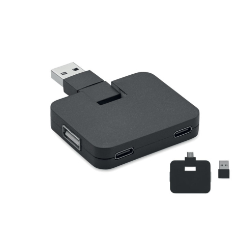 Hub publicitaire USB 4 ports et câble 20cm SQUARE-C