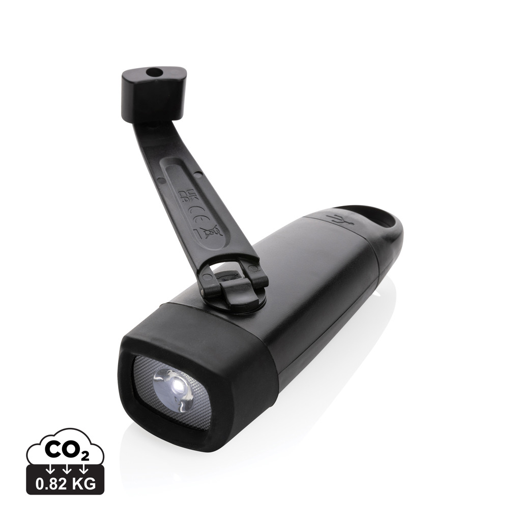 Torche publicitaire rechargeable USB et manivelle Noir