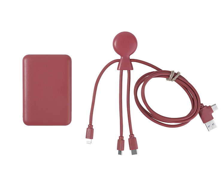 Pack powerbank 5000 mAh et câble publicitaire Xoopar® Mr Bio Long Rouge