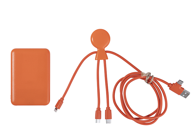 Pack powerbank 5000 mAh et câble publicitaire Xoopar® Mr Bio Long Orange