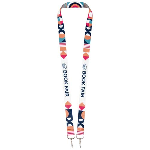 Tour de cou personnalisé rPET avec 2 porte-clés Leia Blanc