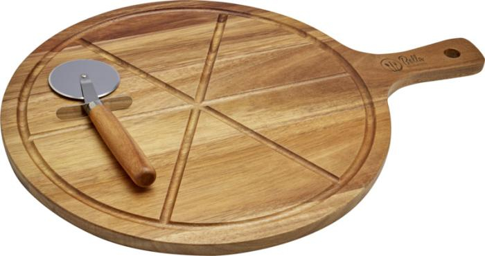 Planche à Découper Pizza En Bois + Roulette à Pizza - Marque LIVOO - Neuf