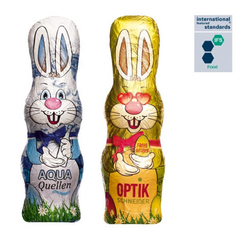 Lapin de Pâques publicitaire en chocolat au lait