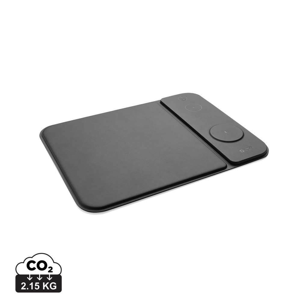 Tapis de souris promotionnel recyclé chargeur 15W 3en1 Swiss peak Noir