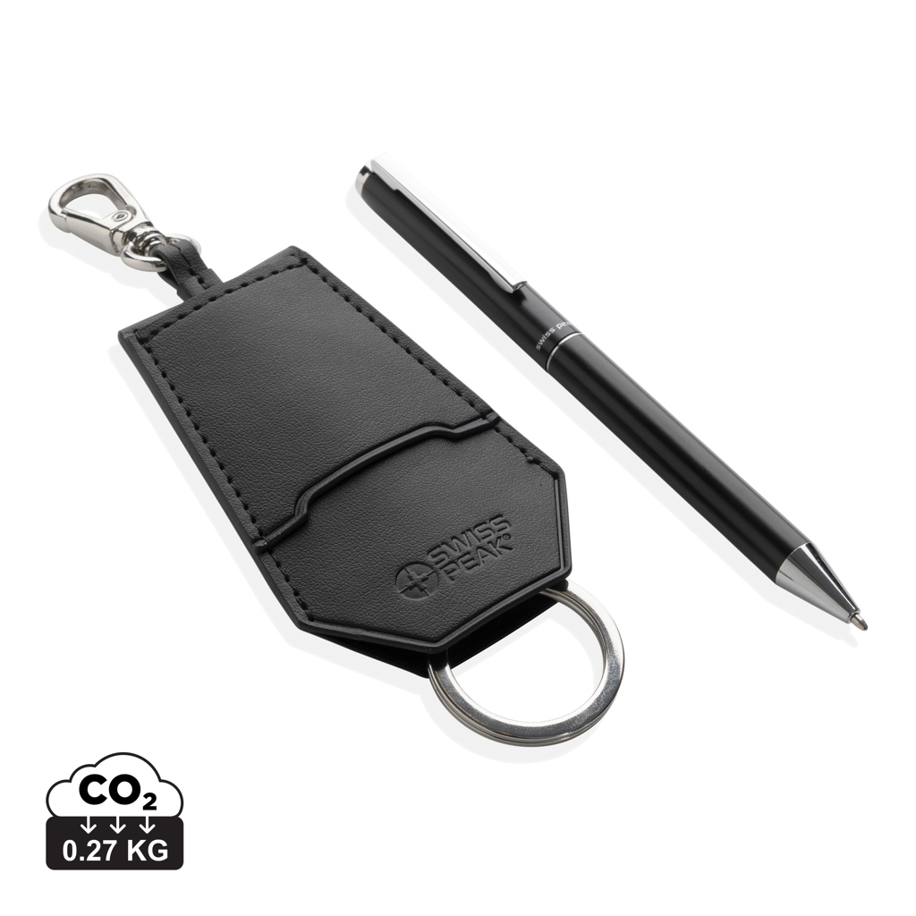 Set promotionnel porte-clés et stylo recyclés Tula Swiss Peak Noir