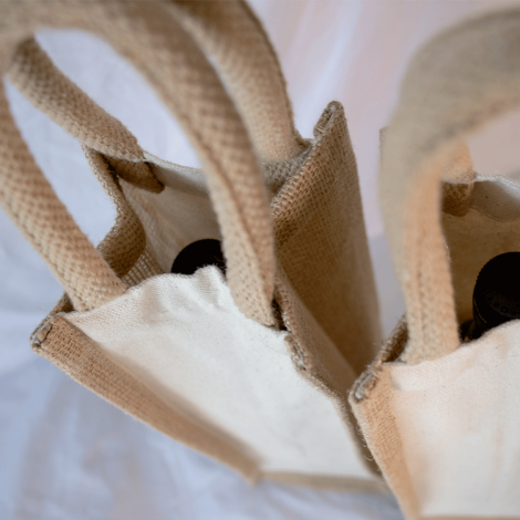 Sac cabas pour bouteille en jute et coton personnalisable