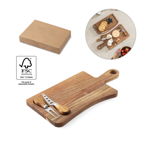 Plateau à fromage personnalisé en acacia avec ustensiles CASSIA