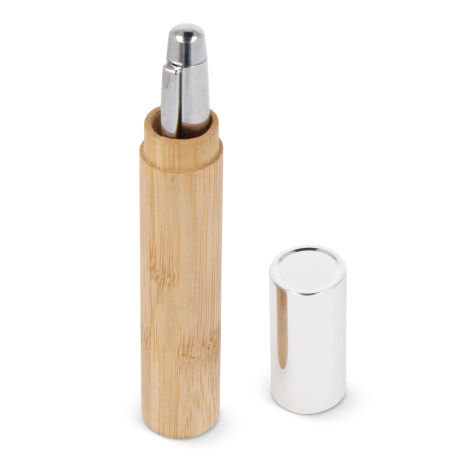 Stylo-bille promotionnel en métal et bambou dans un tube