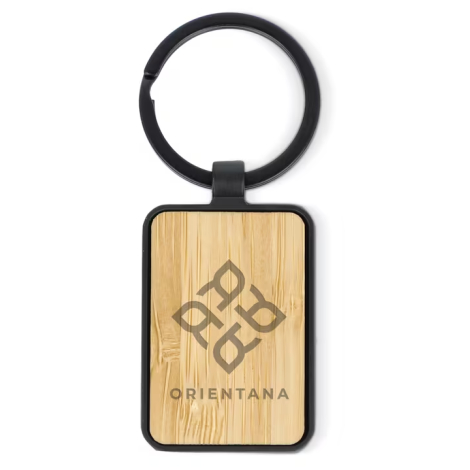 Porte-clés bambou et métal rectangulaire à personnaliser