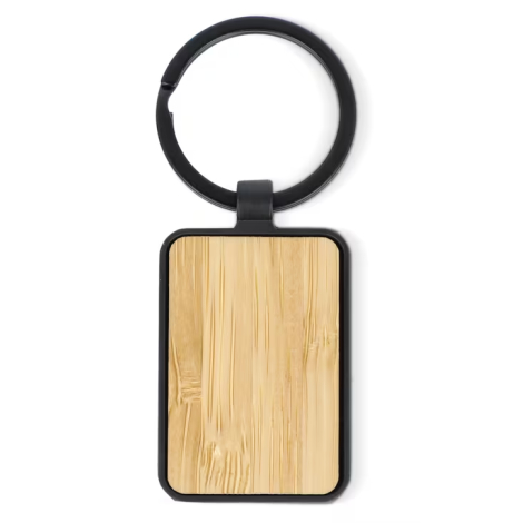 Porte-clés bambou et métal rectangulaire à personnaliser