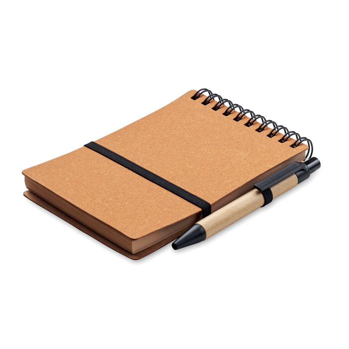 Carnet recyclé publicitaire et stylo à bille NOTIE Marron