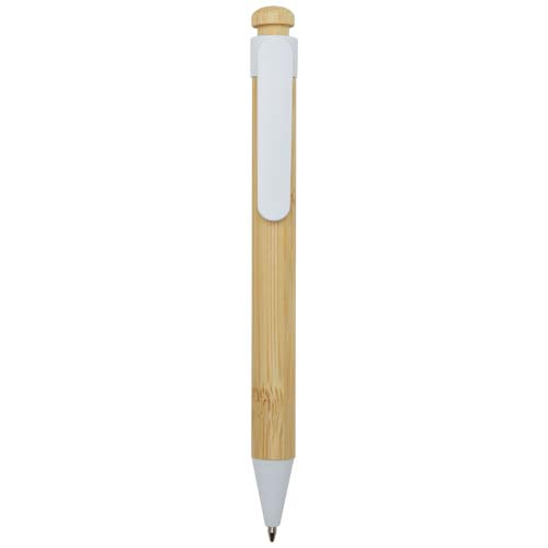 Stylo bille publicitaire bambou et plastique recyclé Rattan Blanc