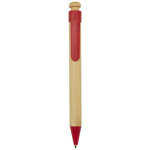 Stylo bille publicitaire bambou et plastique recyclé Rattan Rouge