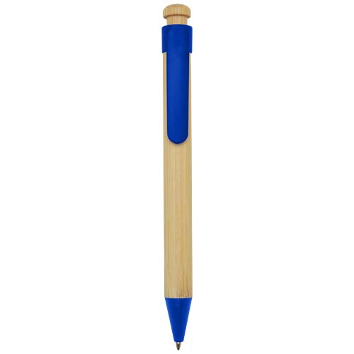 Stylo bille publicitaire bambou et plastique recyclé Rattan Bleu