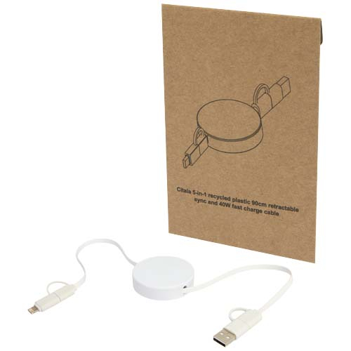 Câble promotionnel 90cm rétractable et recyclé Citala Blanc