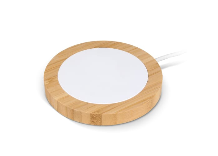 Chargeur promotionnel sans fil bambou et rABS 15W Blanc/nature