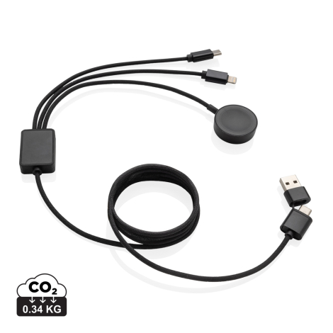 Câble 6en1 personnalisé et chargeur de montre rPET 120cm Terra