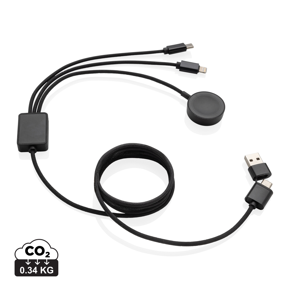 Câble 6en1 personnalisé et chargeur de montre rPET 120cm Terra Gris