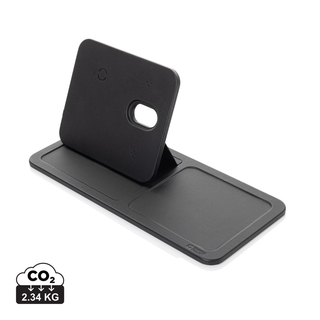 Chargeur de bureau promotionnel 3en1 recyclé Swiss Peak Noir