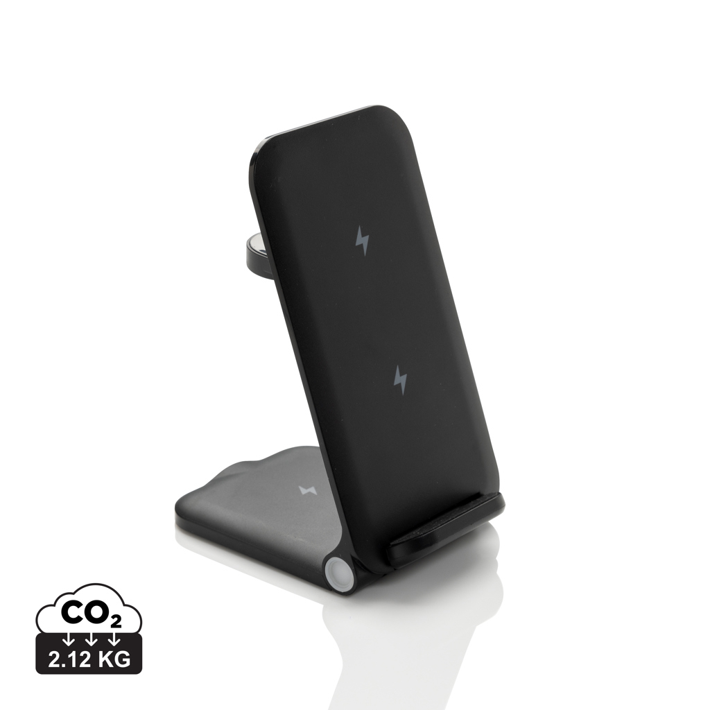 Chargeur recyclé 15W 3 en 1 à personnaliser Powerpal Noir