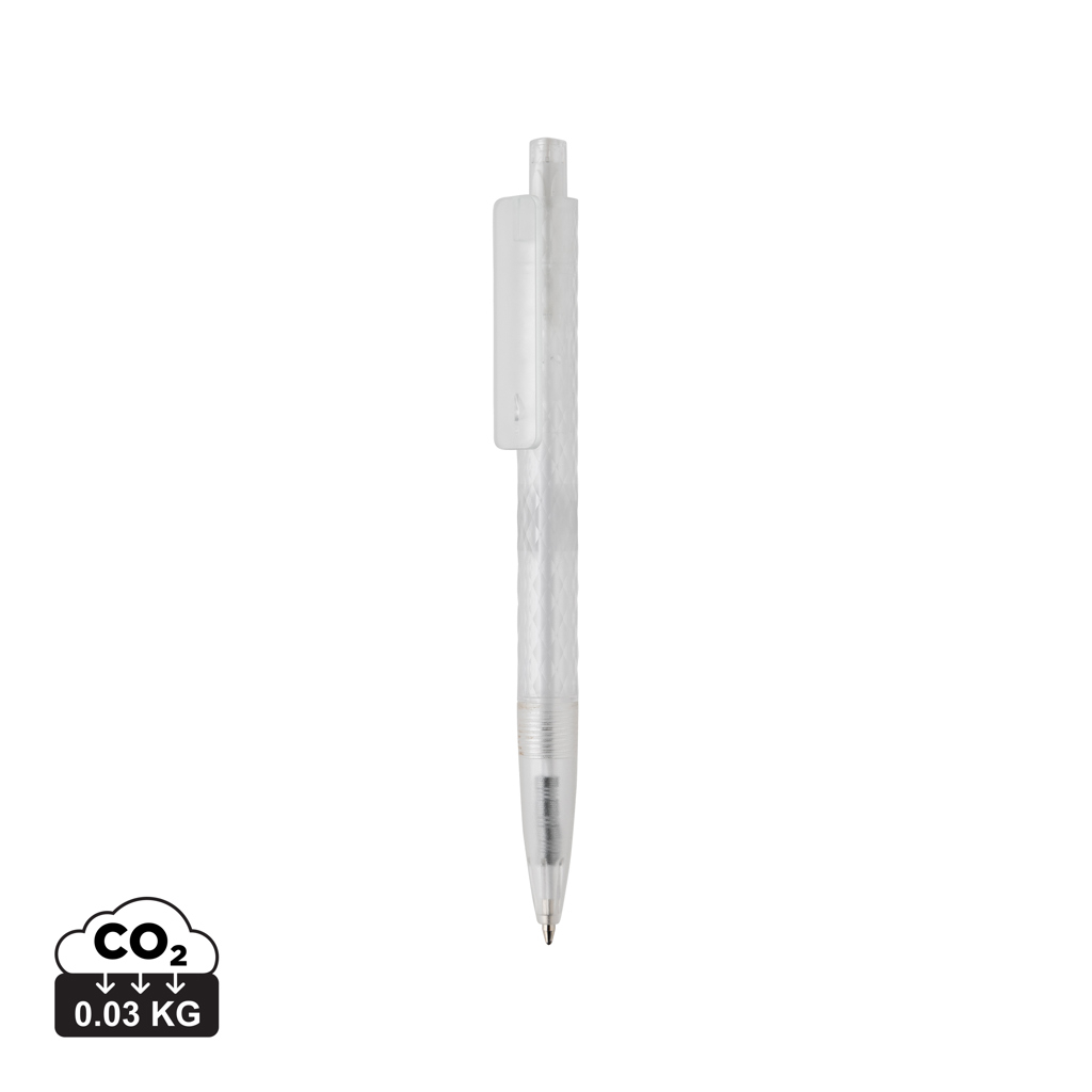Stylo promotionnel X3 en plastique givré recyclé GRS Blanc