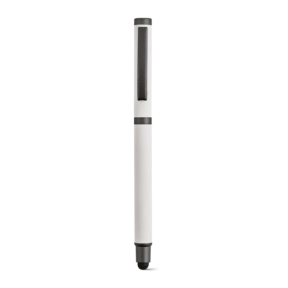 Stylo stylet inox recyclé et étui en bambou à personnaliser Woolf Blanc
