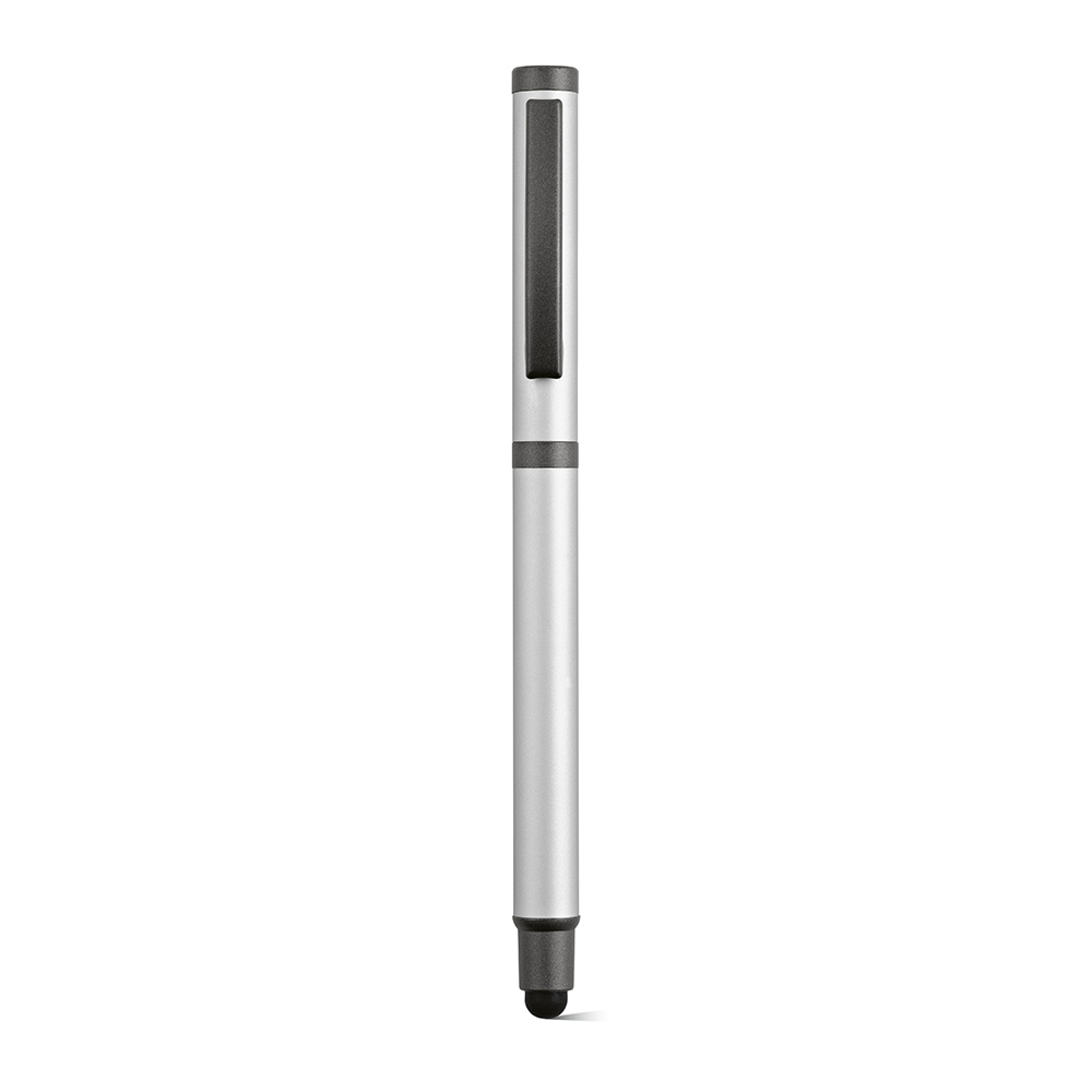 Stylo stylet inox recyclé et étui en bambou à personnaliser Woolf Argent