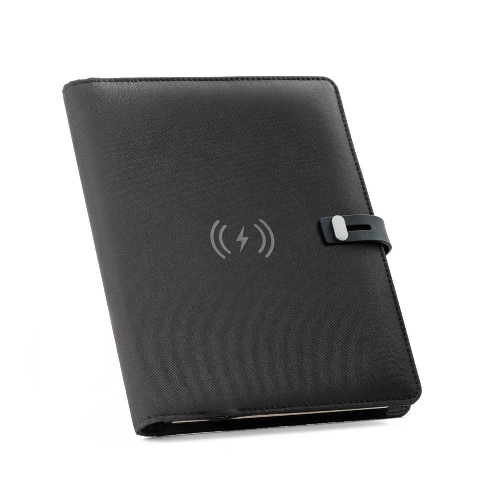 Conférencier publicitaire A5 rPET chargeur 5000mAh EMERGE A5 FOLDER Noir