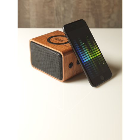 Enceinte Bluetooth personnalisée avec chargeur à induction Wooden