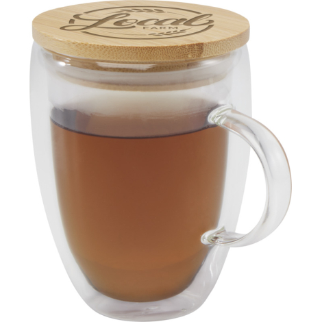 Tasse isotherme promotionnelle en verre et bambou 350ml Leona