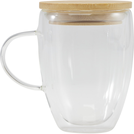 Tasse isotherme promotionnelle en verre et bambou 350ml Leona