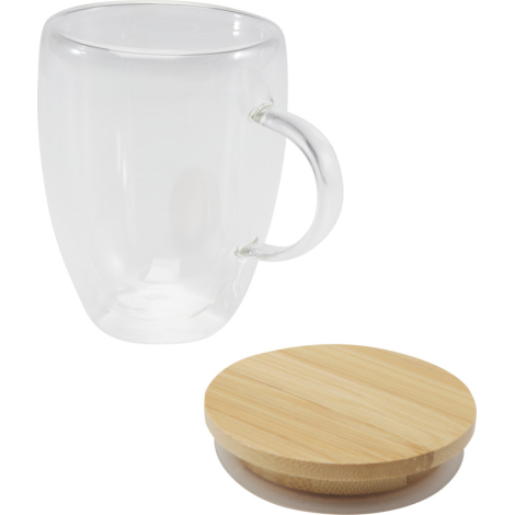 Tasse isotherme promotionnelle en verre et bambou 350ml Leona