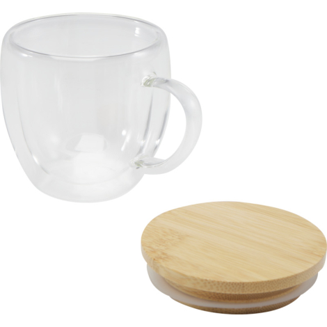 Tasse isotherme personnalisée verre avec couvercle bambou 250ml Lenora