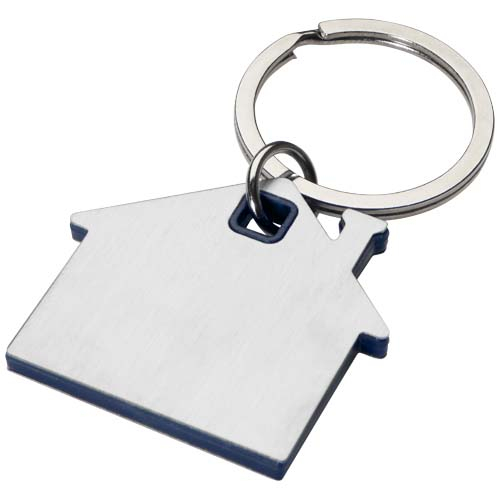 Porte-clés personnalisé en forme de maison avec plaque en acier Nook Bleu