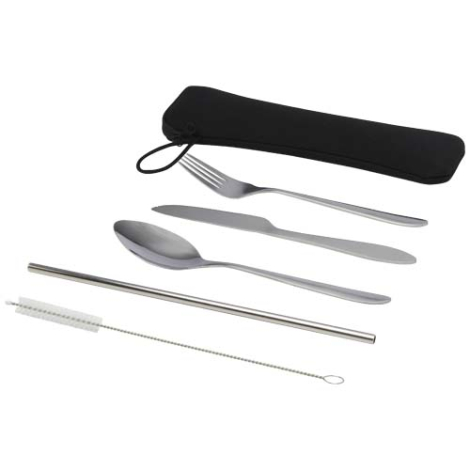 Set de couverts nomades personnalisé avec paille et étui Sheen