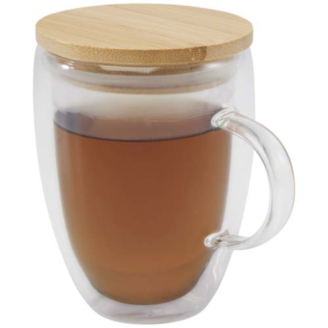 Tasse isotherme promotionnelle en verre et bambou 350ml Leona