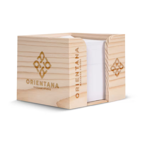 Bloc cube à personnaliser dans une boîte en bois 10 x 10 x 8,5 cm