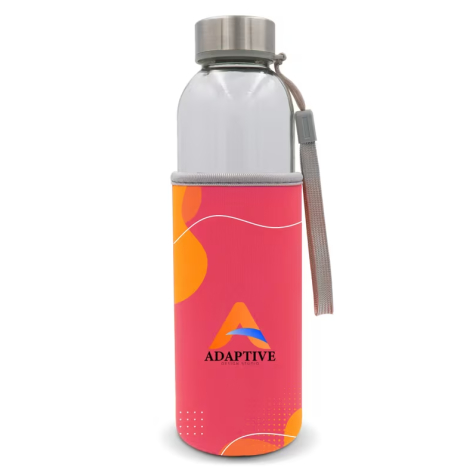 Bouteille d’eau en verre 500ml avec fourreau publicitaire