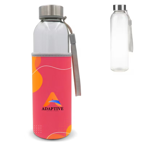 Bouteille d’eau en verre 500ml avec fourreau publicitaire