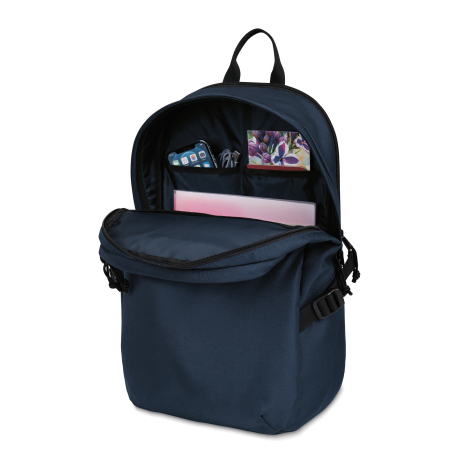 Vue intérieure du sac à dos Renew avec rangement pour ordinateur et accessoires