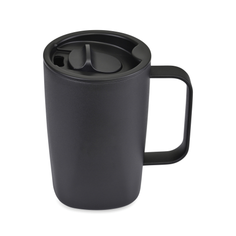 Mug noir isotherme Aviana™ Rowan avec couvercle anti-éclaboussures