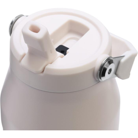 Zoom sur le bouchon avec paille relevée de la bouteille Stanley IceFlowde transport