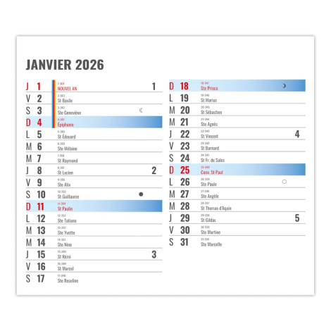 Calendrier sur plaque 1 vue personnalisable - Nicolas