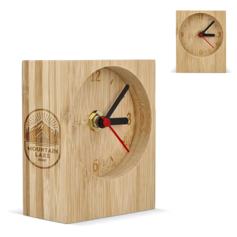 Horloge de bureau publicitaire en bambou design rectangulaire