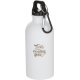 Bouteille personnalisée blanche Oregon avec bouchon noir et mousqueton, marquage