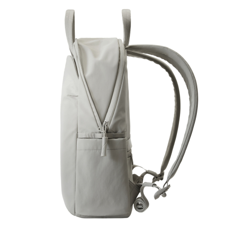 Vue latérale du sac à dos avec fermeture Duo-Zipper et poignée textile