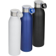 Bouteilles promotionnelles Grom blanche, bleue et noire alignées, vues de face