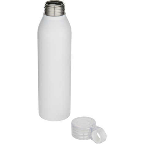 Bouteille promotionnelle blanche Grom ouverte avec bouchon transparent posé à côté